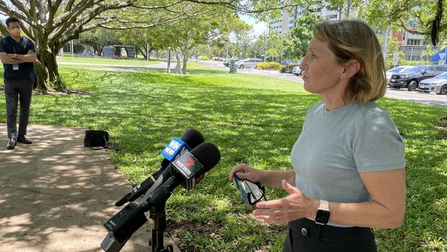 Cairns Hospital Chief Executive Tina Chinery (right) and infectious disease expert Dr Simon Smith provided an update about growing cases of COVID-19 across FNQ and the Cairns and Hinterland Hospital and Health Service response plans. Picture: Alison Paterson