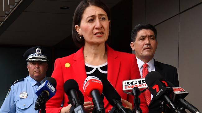 NSW Premier Gladys Berejiklian briefs the media on Thursday. Picture: AAP