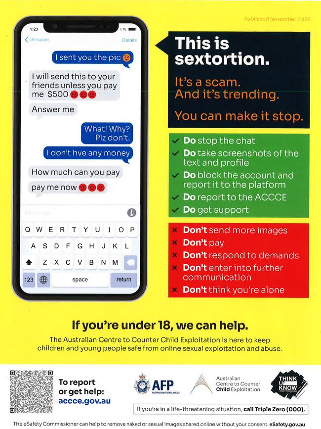 The NSW education department is distributing pamphlets to schools to warn teens of sextortion after police reported a surge in cases across the state.