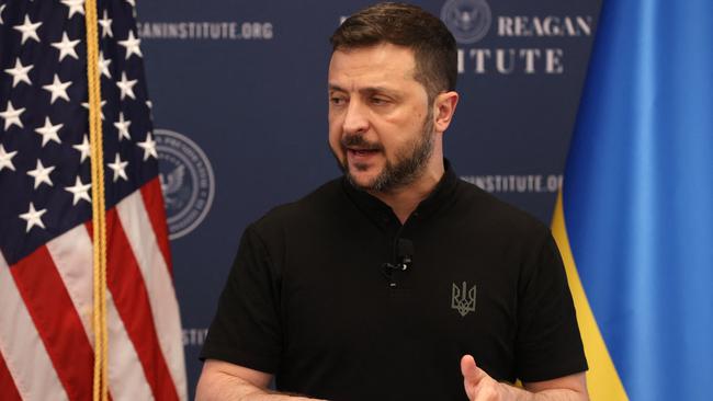 Ukrainian President Volodymyr Zelensky speaks at the Ronald Reagan Presidential Foundation and Institute in Washington, DC. Picture: AFP