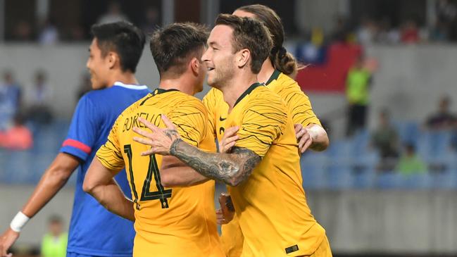 Striker Adam Taggart scored a double for Australia. Picture: Getty Images