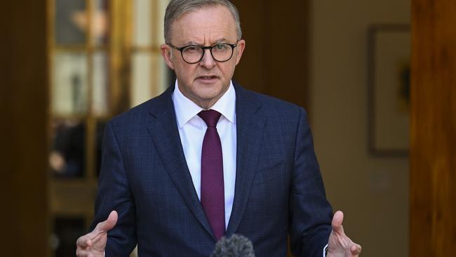 Prime Minister Anthony Albanese at his Canberra press conference on Friday afternoon. Picture: NCA NewsWire / Martin Ollman