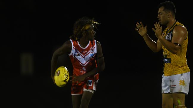 Waratah livewire Kurtley Silver faces off with St Mary’s captain Nate Paredes. Picture: (A)manda Parkinson