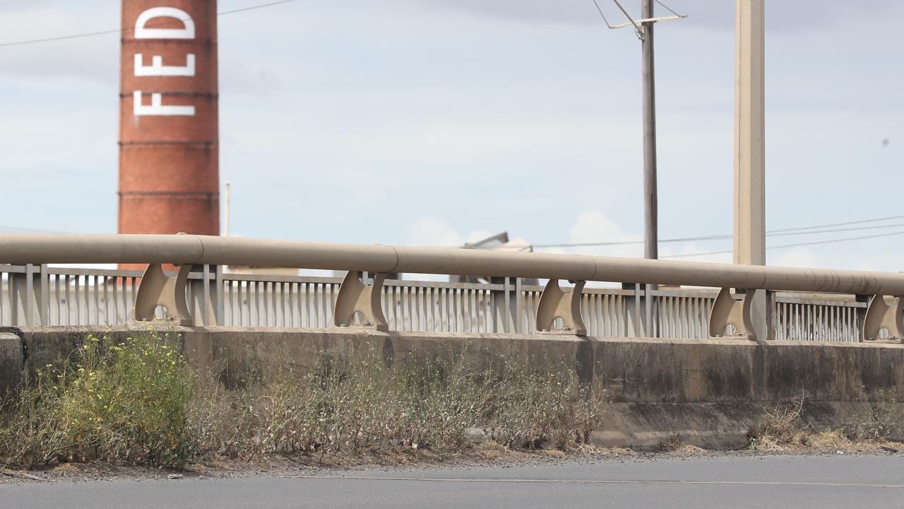 Weeds on the footpath on the Melbourne bound side of the Separation St Bridge on Melbourne Rd. Picture: Alan Barber