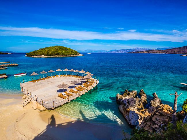 Empty Ksamil Beach - Butrint National Park, Sarande, Southern Albania, Europe