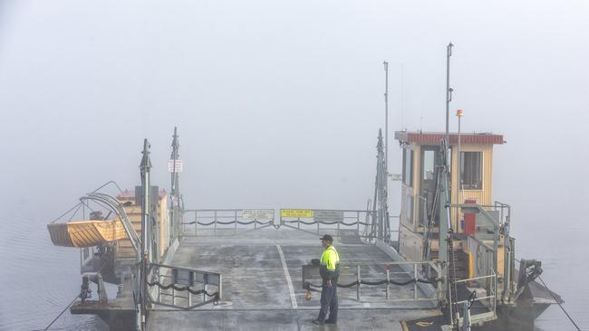 The Ulmarra Ferry in thick fog. Picture: Adam Hourigan / The Daily Examiner