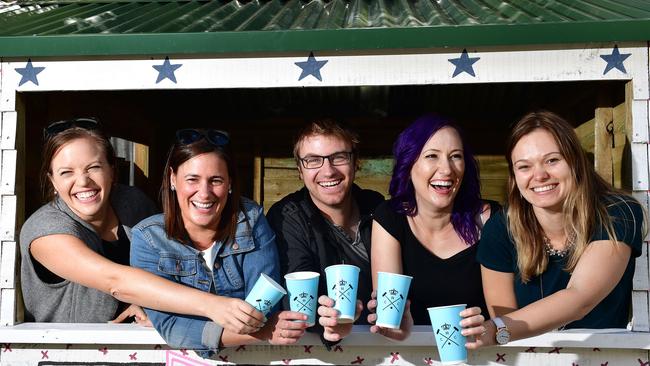 Kristine Aukett, Sarah Linke, Adam Brown, Anna Rinaldi and Joanna Czerwinski at the Royal Croquet Club. Pic: Keryn Stevens