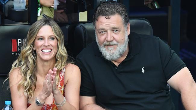 Russell Crowe and girlfriend Britney Theriot. Russell has bought shares in The Muff Liquor Company. (Photo by James D. Morgan/Getty Images)