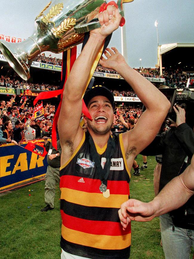 Andrew McLeod after 1998 grand final win. Picture: Tindale Darren