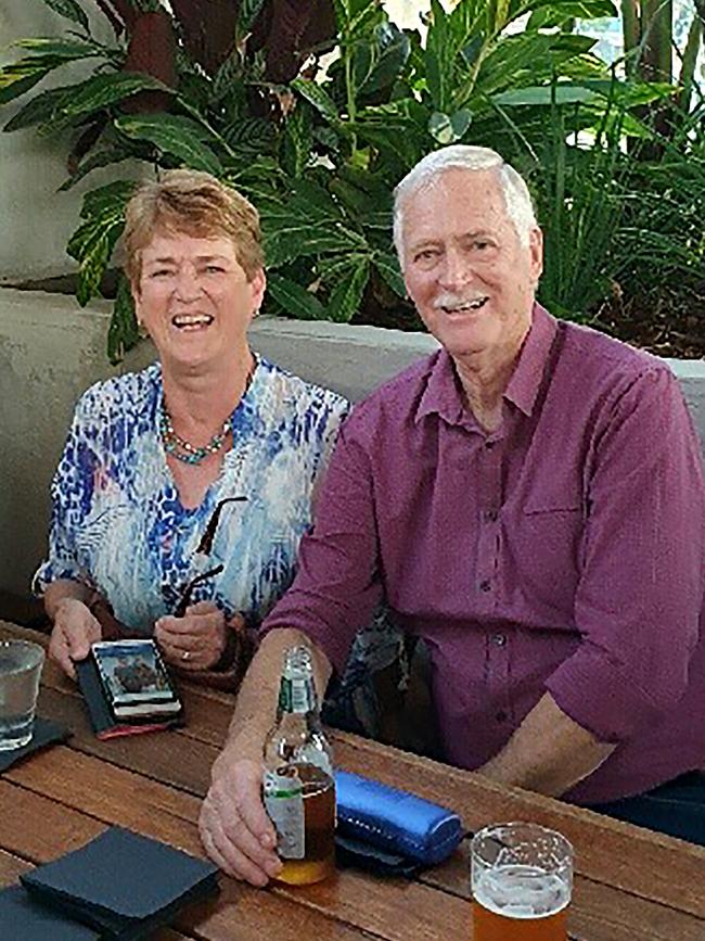 Last photo of widow, Veronica Leaney, with husband Roger Leaney who died after travelling on the Ruby Princess cruise ship. The photo was taken at an Adelaide pub six weeks before he died. Picture: supplied by family