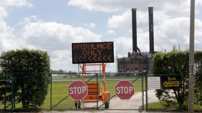 A sign indicating an arrival area for ambulances is seen outside the Ernest N Morial Convention Center in New Orlean. Picture: AP