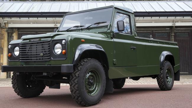 The Land Rover Defender that will be used to transport the coffin of Britain's Prince Philip, Duke of Edinburgh, during the funeral procession. Picture: AFP