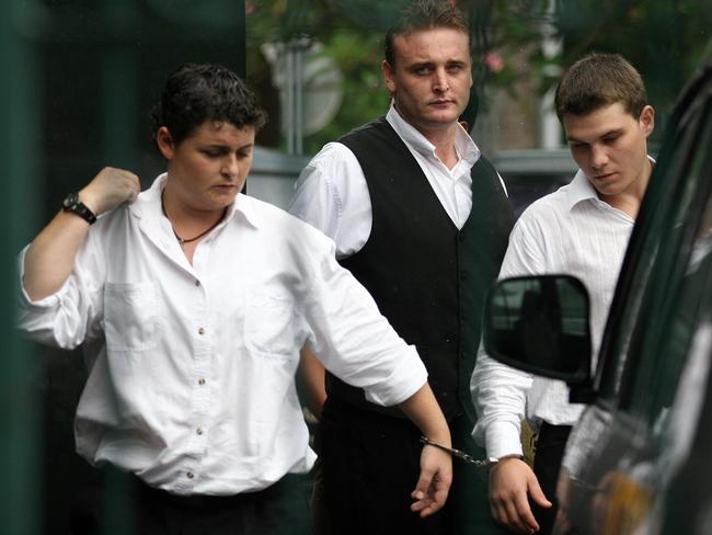 Renae Lawrence, Martin Stephens (centre) and Scott Rush arrive to Denpasar Courthouse for trial. Picture: Lukman S Bintoro.