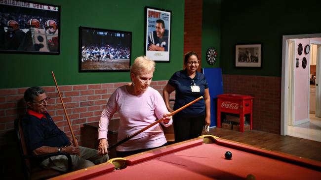 Playing pool at the centre’s Gone Fishin' Pub. Picture: The Wall Street Journal.