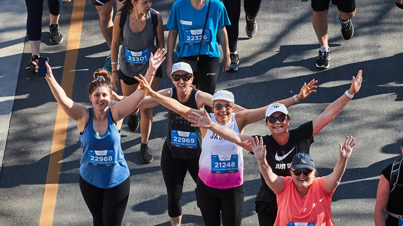 City to Bay participants walking in Adelaide, Sunday, Sept. 15, 2019. Picture: MATT LOXTON