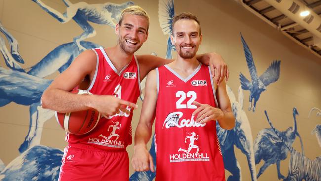 Adelaide 36ers Jack McVeigh (left) and Anthony Drmic will lead North’s title charge this season. Picture: AAP/Dean Martin