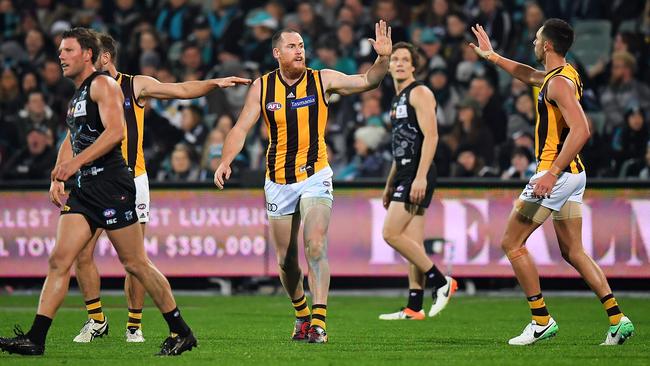 Jarryd Roughead stood up in the second half for Hawthorn.