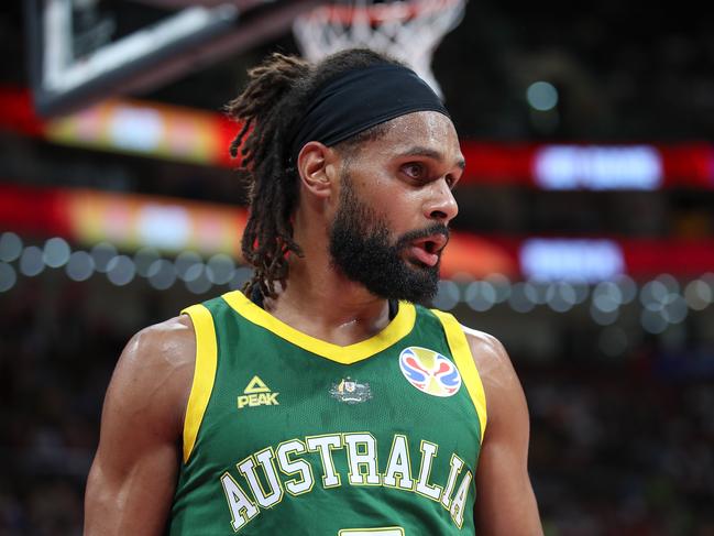 BEIJING, CHINA - SEPTEMBER 13:  Patty Mills of Australia reacts after lose the game against Spain during the semi-finals of 2019 FIBA World Cup match between Spain and Australia at Beijing Wukesong Sport Arena on September 13, 2019 in Beijing, China.  (Photo by Lintao Zhang/Getty Images)