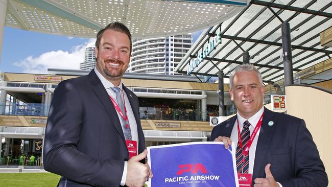 Pacific airshow boss Kevin Elliott with Martin Hall are talking up the economic benefits of the event. Photo: Tertius Pickard