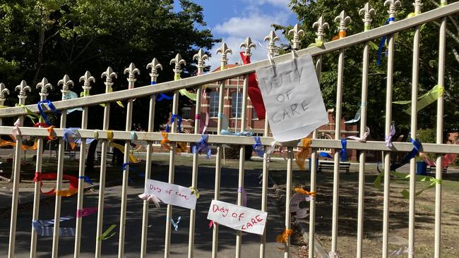 Ribbons have been tied to the gates of Ballarat High School.