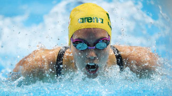 Emma McKeon in the 4x100 medley final at the world championships. Picture: AFP