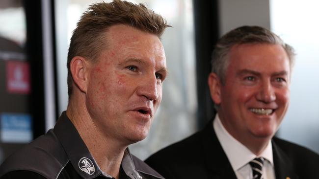 Kevin Sheedy has given Nathan Buckley and Eddie McGuire a clip. Picture: Michael Klein