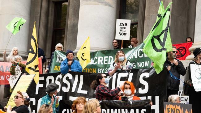 Protesters on parliament Steps in Adelaide. Picture: NCA NewsWire / Morgan Sette