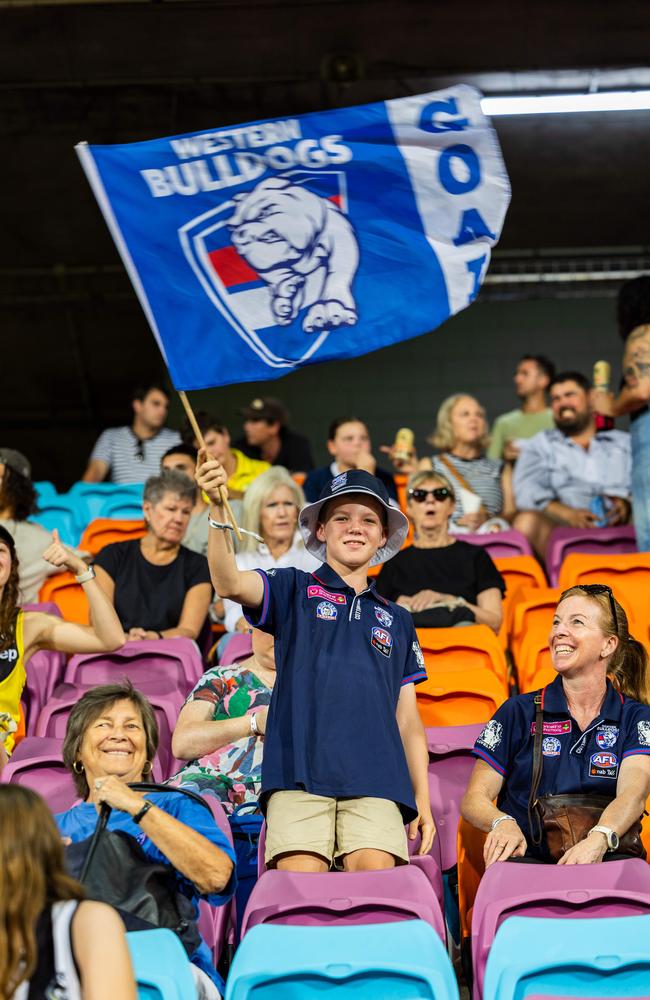 Fans at the Gold Coast Suns v Western Bulldogs 2025 AFL match at TIO Stadium. Picture: Pema Tamang Pakhrin