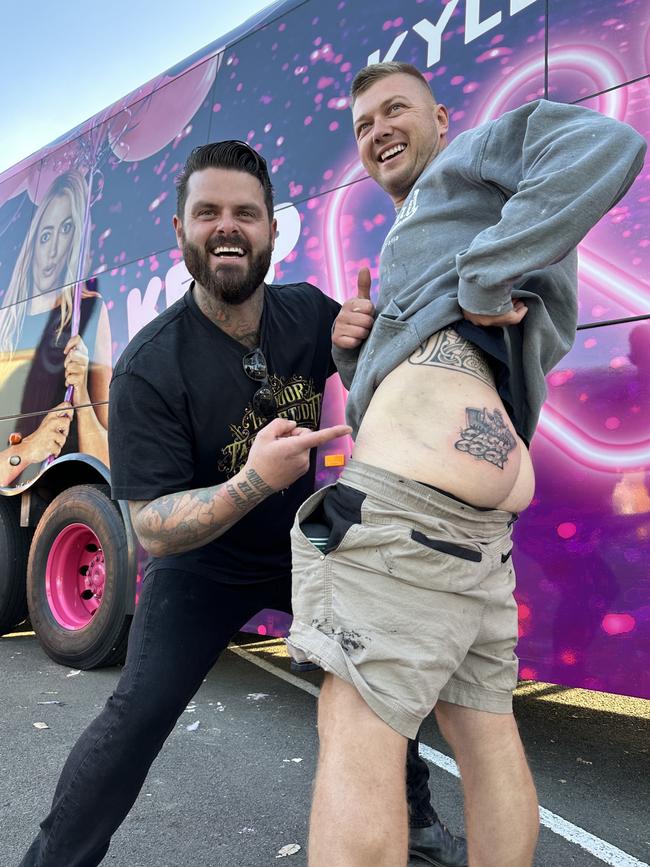 A fan has had a KIIS FM Cash Cock tattooed on his backside. Picture: Supplied