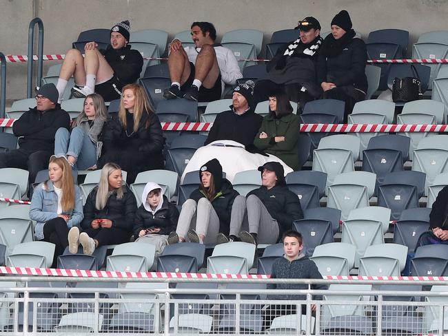 Football. Tasmanian State League. Glenorchy V Launceston. Spectators in the grand stand socially distanced using tape to block off seating. Picture: NIKKI DAVIS-JONES