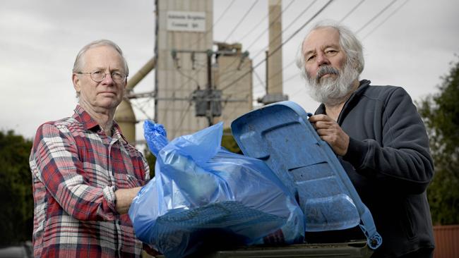 Port Adelaide Residents Environment Protection Group secretary Tony Bazeley, right, with fellow concerned resident Bruce Steer, left, at Birkenhead. Picture: Naomi Jellicoe