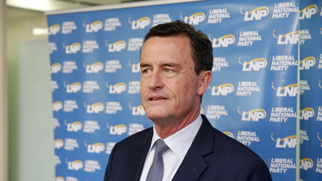 The outgoing LNP President Gary Spence pictured addressing the media at the LNP headquarters, Brisbane 14th of December 2018.  (AAP Image/Josh Woning)