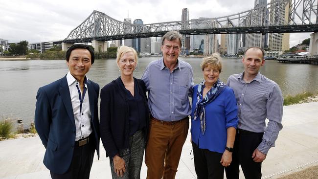 Committee for Brisbane members Li Cunxin, Tracy Stockwell OAM, Steve Wilson AM, Julieanne Alroe and Brendan Christou. Picture: AAP/Josh Woning