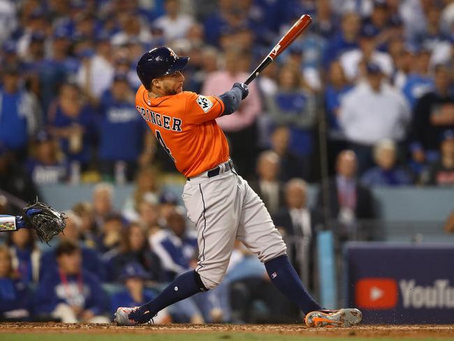 George Springer hit a two-run home run during game seven of the 2017 World Series.