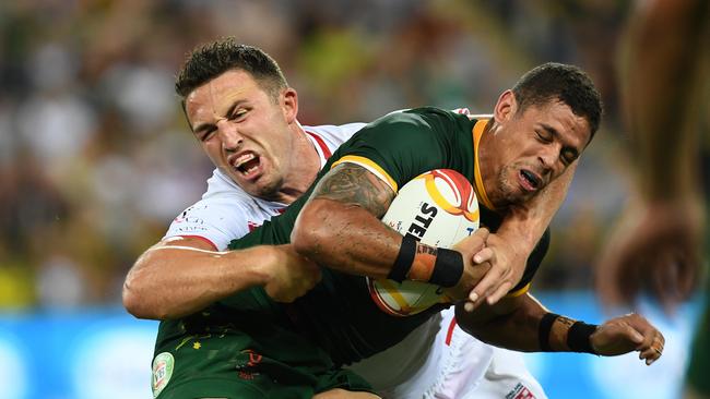 Dane Gagai in action for the Kangaroos during the RLWC.