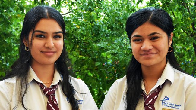 Point Cook Senior Secondary College 2023 captains Vrinda Rani and Keziah Magele. Picture Point Cook Senior Secondary College.