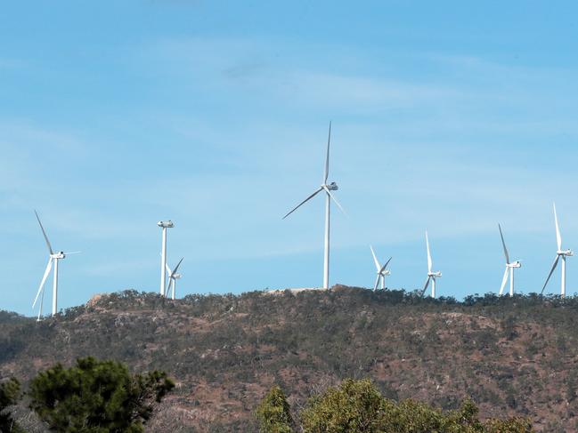 Large Wind Turbines at the  Mt Emerald Wind Farm which achieved a milestones including the first part of the energization process and the commissioning of the first turbines. There are 35 turbines erected, with 43 partial turbines erected. The final concrete base for tower site 33 was poured about two weeks ago.PICTURE: JUSTIN BRIERTY