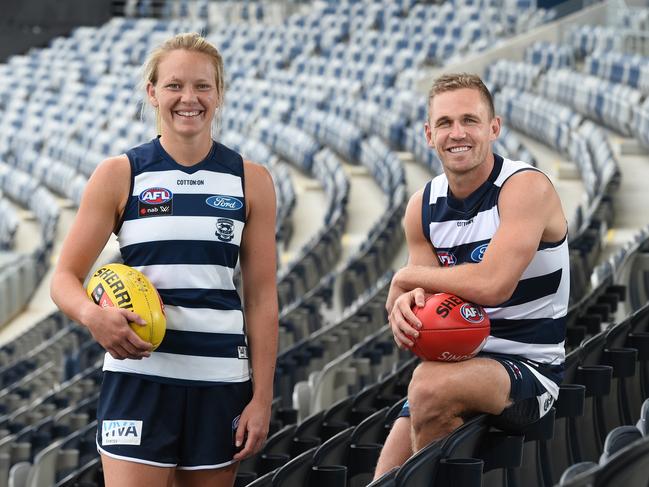 Joel Selwood and Phoebe McWilliams. Then, set up pictures of Sophie Van de Heuvel, Renee Garing and Rocky Cranston for Geelong AFLW liftout. Embargoed February 1.3.45 - Rocky Cranston (for liftout, needs embargo)4.00 - Renee and Sophie (separate pics, but both for liftout, needs embargo). Sophie is also a cricketer, so we need her with her bat and ball, which will be supplied.