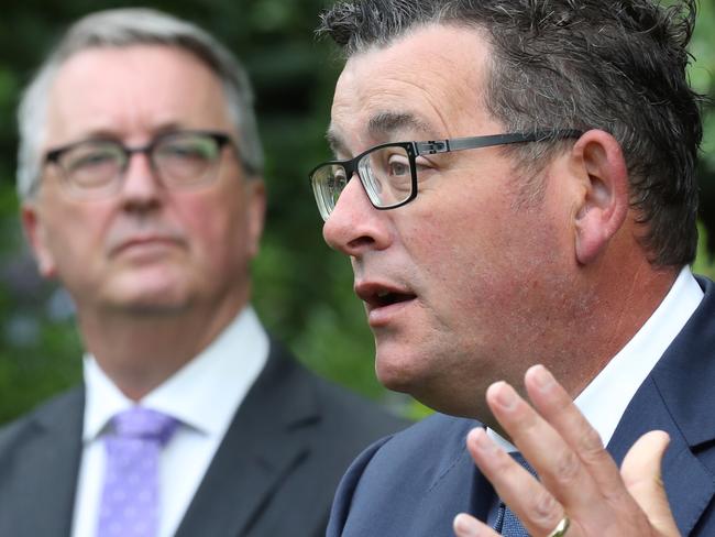 MELBOURNE, AUSTRALIA- NewsWire Photos February 2, 2021: TheVictorian  Premier, Daniel Andrews, and the Minister for Health, Martin Foley (L), hold a press conference in Melbourne. .Picture: NCA NewsWire/ David Crosling