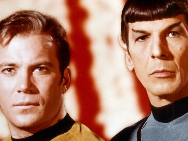 William Shatner as Captain Kirk and Leonard Nimoy as Spock in Star Trek.