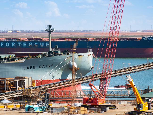 Bulk carriers at Port Hedland, WA, wait to be loaded with iron ore bound for China. Picture: Getty