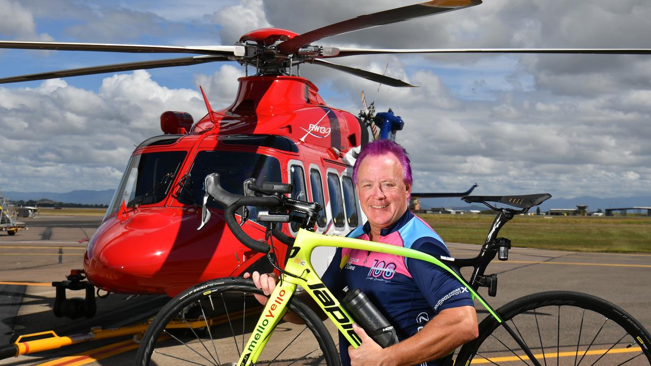 TownsvilleÃ•s purple-headed paramedic Michael Paulsen will seeon saddle up for his saddle for his seventh Signature Tour de Cure riding 1000km for the charity event from Airlie Beach to Port Douglas. Picture: Evan Morgan