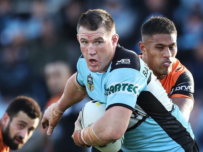 Cronulla's Paul Gallen in action during the Cronulla Sharks v Wests Tigers NRL match at Southern Cross Group Stadium, Cronulla. Picture: Brett Costello