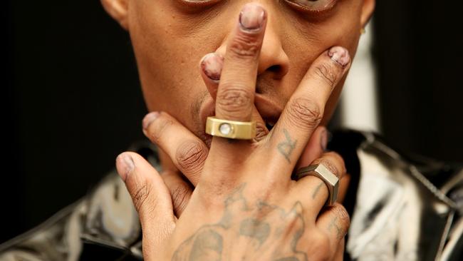 A model sports “nasty nails” backstage at the Hood By Air Fall 2016 fashion show during New York Fashion Week. Picture: Monica Schipper/Getty Images.