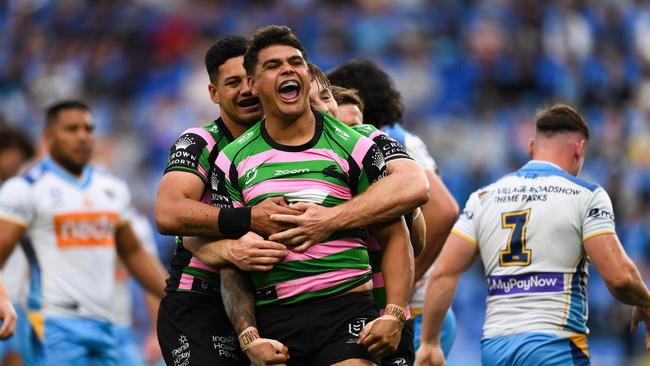 NRL 2021 RD22 South Sydney Rabbitohs v Gold Coast Titans – Latrell Mitchell, TRY Picture NRL Images