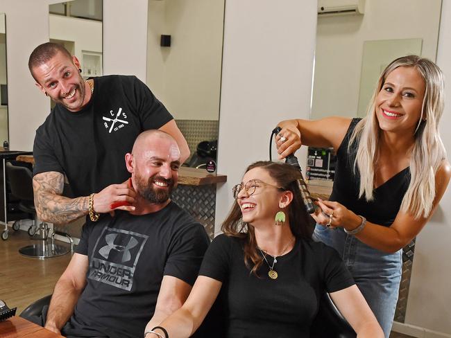 01/02/21 - Robbie Ferrante from Robbie's Shop and Melissa Bode from Bode Hair Lounge with couple Joel Bate and Nicola Sutcliffe.The winners of the Advertisers best Hairdresser and Barber are teaming up for Valentines Day giving a lucky couple a free makeover.  Picture: Tom Huntley