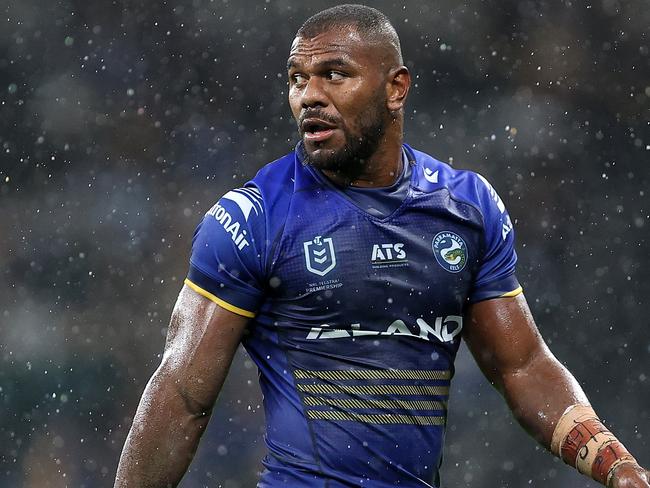 SYDNEY, AUSTRALIA - MAY 10:  Maika Sivo of the Eels reacts during the round 10 NRL match between Parramatta Eels and Brisbane Broncos at CommBank Stadium on May 10, 2024, in Sydney, Australia. (Photo by Brendon Thorne/Getty Images)