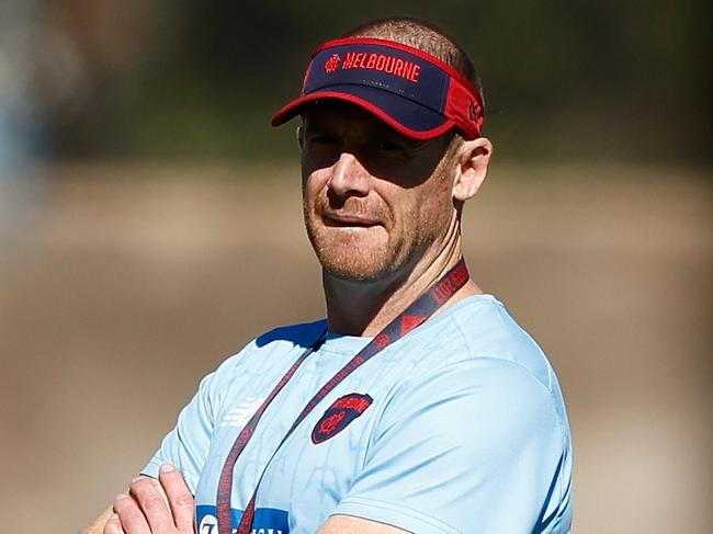 ALICE SPRINGS, AUSTRALIA - JUNE 01: Simon Goodwin, Senior Coach of the Demons looks on during the Melbourne Demons training session at TIO Traeger Park on June 01, 2024 in Alice Springs, Australia. (Photo by Michael Willson/AFL Photos via Getty Images)