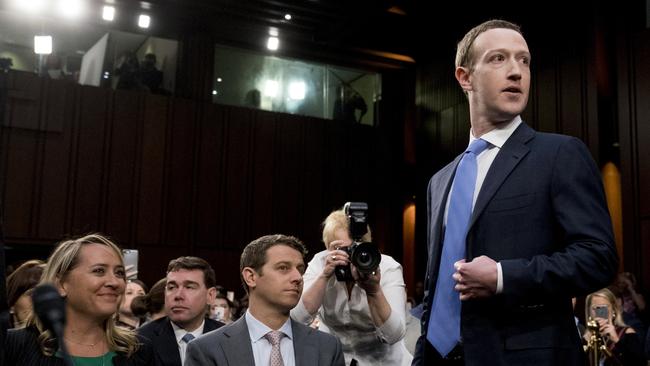 Mark Zuckerberg arrives for the joint hearing. Picture: AP.