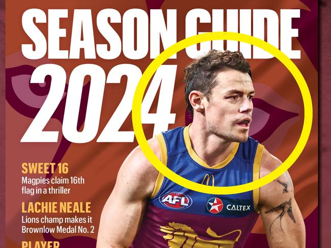 Lachi Neale feaurs n the front cover of the 2024 AFL season guide Photo Twitter, @AFLrecord.